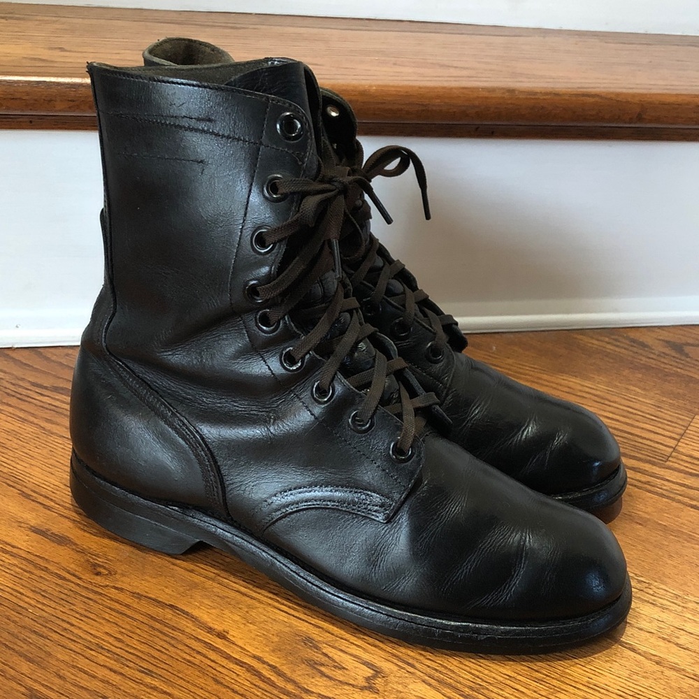 Vintage  Military EJ Endicott Johnson Black Leather Combat Boots Size 10